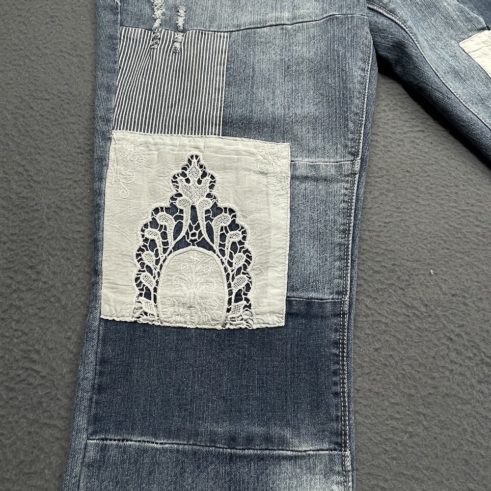 Democracy Patchwork Jeans Sz 12 Jeans Stretchy Distressed Raw Ankle Cropped - Picture 2 of 10
